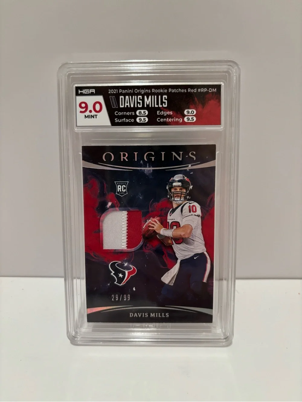 2021 Panini Origins Davis Mills Rookie Graded HGA 9 Jersey Patch #29/199